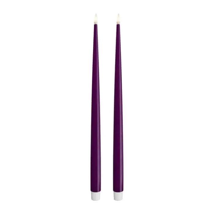 Deluxe Homeart Real Flame LED Kertelys m. lak - 2 stk. Ø 2,2 x H 38 cm - Stearin - Violet