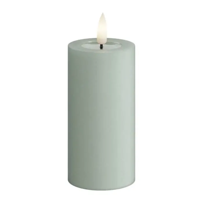 Deluxe Homeart Real Flame LED Bloklys Ø 5 x H 10 cm - Stearin/resin - Salvie green