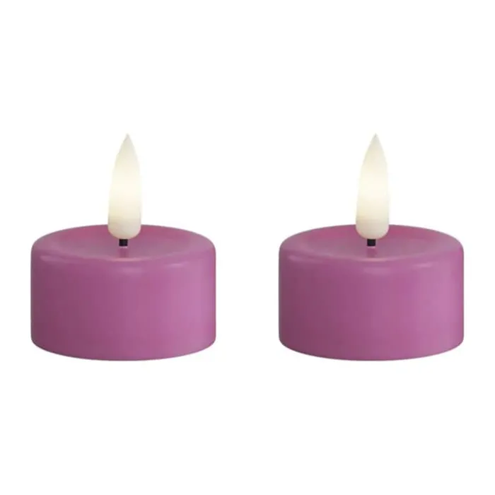 Deluxe Homeart Real Flame LED Fyrfadslys - 2 stk. Ø 4,1 x H 4,5 cm - Stearin - Magenta