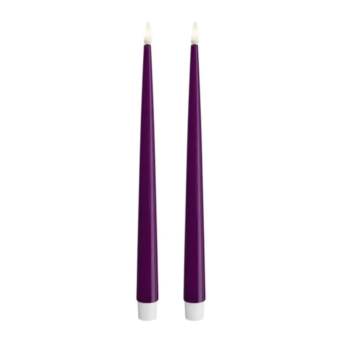 Deluxe Homeart Real Flame LED Kertelys m. lak - 2 stk. Ø 2,2 x H 28 cm - Stearin - Violet