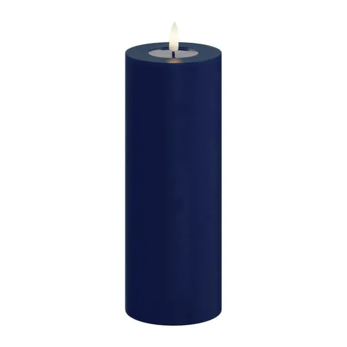 Deluxe Homeart Real Flame LED Bloklys Ø 7,5 x H 20 cm - Stearin/resin - Royal blue