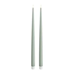 Deluxe Homeart Real Flame LED Kertelys m. lak - 2 stk. Ø 2,2 x H 38 cm - Salvie green