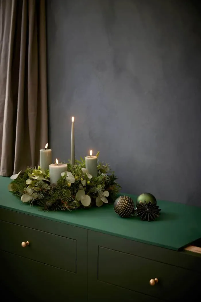 Deluxe Homeart Real Flame LED Kertelys m. lak - 2 stk. Ø 2,2 x H 38 cm - Salvie green