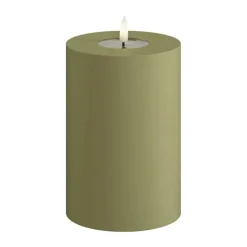 Deluxe Homeart Real Flame LED Udendørs Bloklys Ø 10 x H 15 cm - Plastik/resin - Oliven Grøn