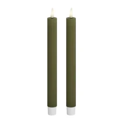 Deluxe Homeart Real Flame LED Kronelys H 24 cm - Stearin - Olivengrøn