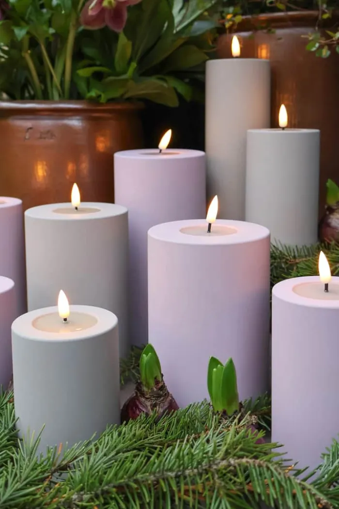 Deluxe Homeart Real Flame LED Udendørs Bloklys Ø 7,5 x H 15 cm - Plastik/resin - Støvet Blå
