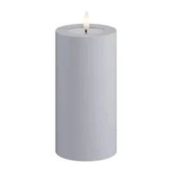Deluxe Homeart Real Flame LED Udendørs Bloklys Ø 7,5 x H 15 cm - Plastik/resin - Støvet Blå