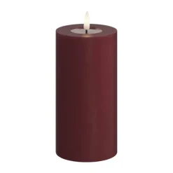 Deluxe Homeart Real Flame LED Bloklys Ø 7,5 x H 15 cm - Stearin/resin - Bourdeaux
