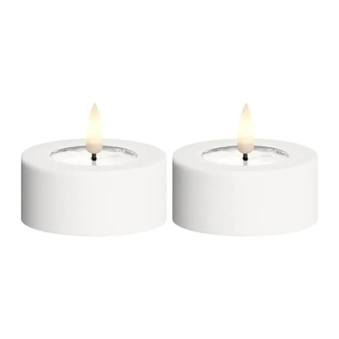 Deluxe Homeart Udendørs LED Fyrfadslys - 2 stk. Ø 6,5 x H 3 cm - Plastik - Hvid