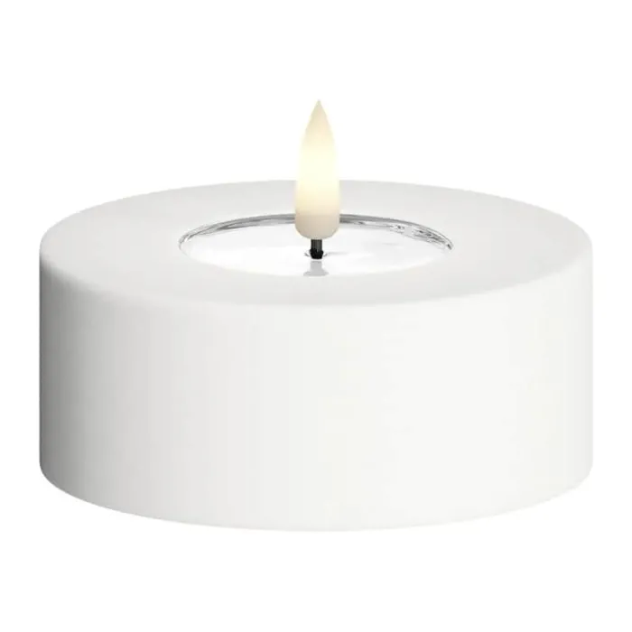 Deluxe Homeart Udendørs LED Fyrfadslys Ø 9 x H 3,8 cm - Plastik - Hvid