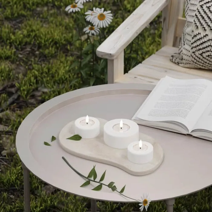 Deluxe Homeart Udendørs LED Fyrfadslys Ø 9 x H 3,8 cm - Plastik - Hvid