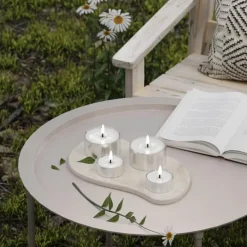 Deluxe Homeart Udendørs LED Fyrfadslys - 2 stk. Ø 8 x H 4.3 cm - Metal - Sølvfarvet