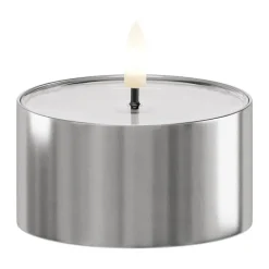 Deluxe Homeart Udendørs LED Fyrfadslys - 2 stk. Ø 8 x H 4.3 cm - Metal - Sølvfarvet