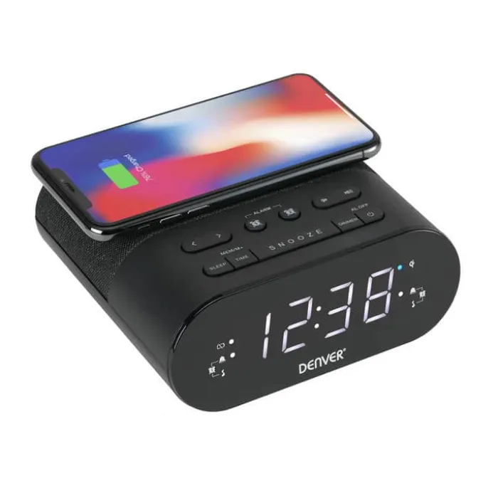 Denver Clockradio CRQ-107 Trådløs opladning - Forudindstillet radiokanaler - Sort