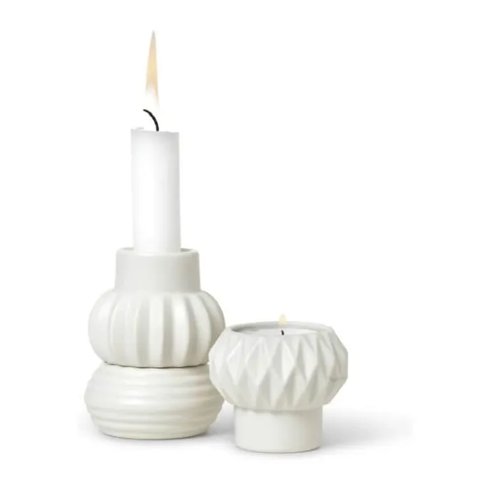 Dottir Samsurium Stabelbar Lysestage - 3 dele Ø 6,8 cm - Porcelæn - Hvid