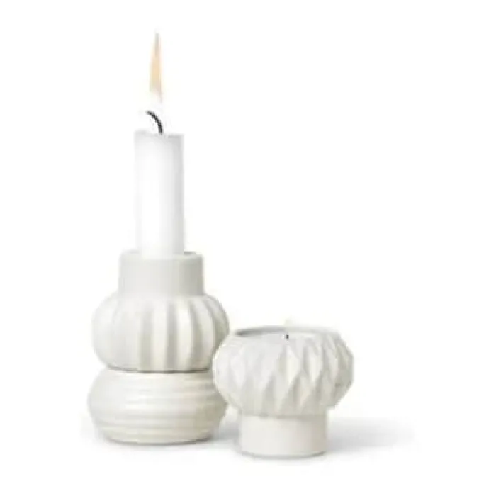 Dottir Samsurium Stabelbar Lysestage - 3 dele Ø 6,8 cm - Porcelæn - Hvid