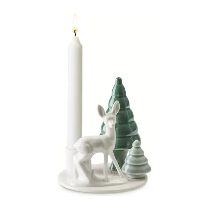 Dottir Winter Stories Bambi Lysestage H 11 cm - Porcelæn - Grøn/hvid