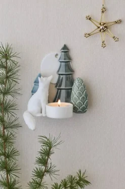 Dottir Winter Stories Fox Wall Votive Væghængt Lysestage H 13 cm - Porcelæn - White/green
