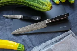 Endeavour Discovery PRO Knivsæt - 2 dele L 8,5/15 cm - Damaskusstål/pakkatræ - Sort