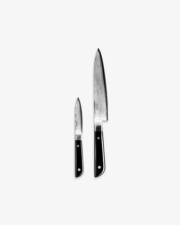 Endeavour Discovery PRO Knivsæt - 2 dele L 8,5/15 cm - Damaskusstål/pakkatræ - Sort