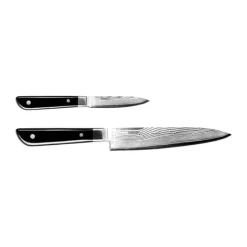 Endeavour Discovery PRO Knivsæt - 2 dele L 8,5/15 cm - Damaskusstål/pakkatræ - Sort