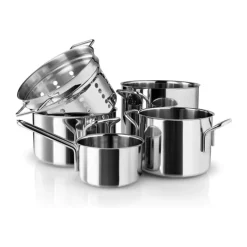 Eva Trio Grydesæt- 5 dele 1,1/2,2/3,6/4,8 liter & pastaindsats - Genanvendt rustfrit stål/aluminium