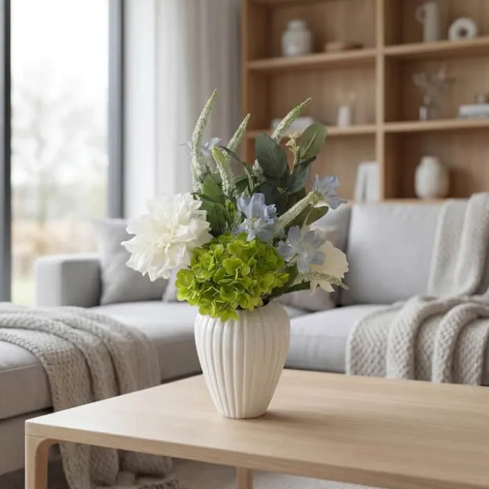 everbloom Kunstig Blomsterbuket H 60 - Kunststof/metal - Grøn/Blå