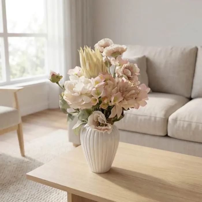 everbloom Kunstig Blomsterbuket H 60 - Kunststof/metal - Fersken