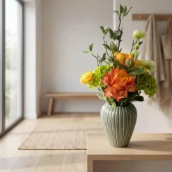 everbloom Kunstig Blomsterbuket H 60 - Kunststof/metal - Grøn/orange