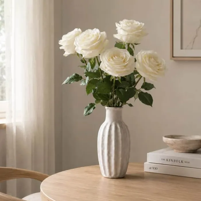 everbloom Kunstig Blomst - Rose H 46 cm - Plastik/metal - Hvid