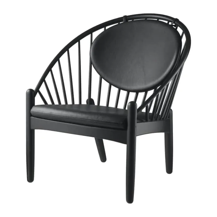 FDB Møbler J166 Jørna Lænestol H 86,5 x B 76,5 x D 75,5 cm - Egetræ/læder - Sort