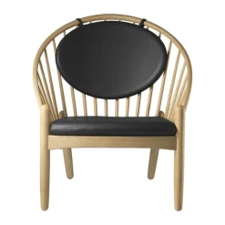 FDB Møbler J166 Jørna Lænestol H 86,5 x B 76,5 x D 75,5 cm - Certificeret egetræ/læder - Sort/natur
