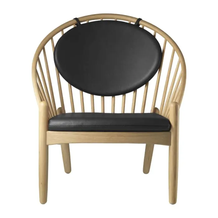 FDB Møbler J166 Jørna Lænestol H 86,5 x B 76,5 x D 75,5 cm - Certificeret egetræ/læder - Sort/natur