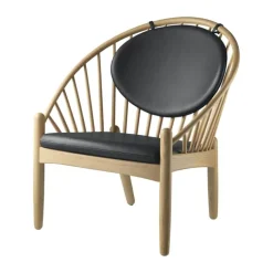 FDB Møbler J166 Jørna Lænestol H 86,5 x B 76,5 x D 75,5 cm - Certificeret egetræ/læder - Sort/natur