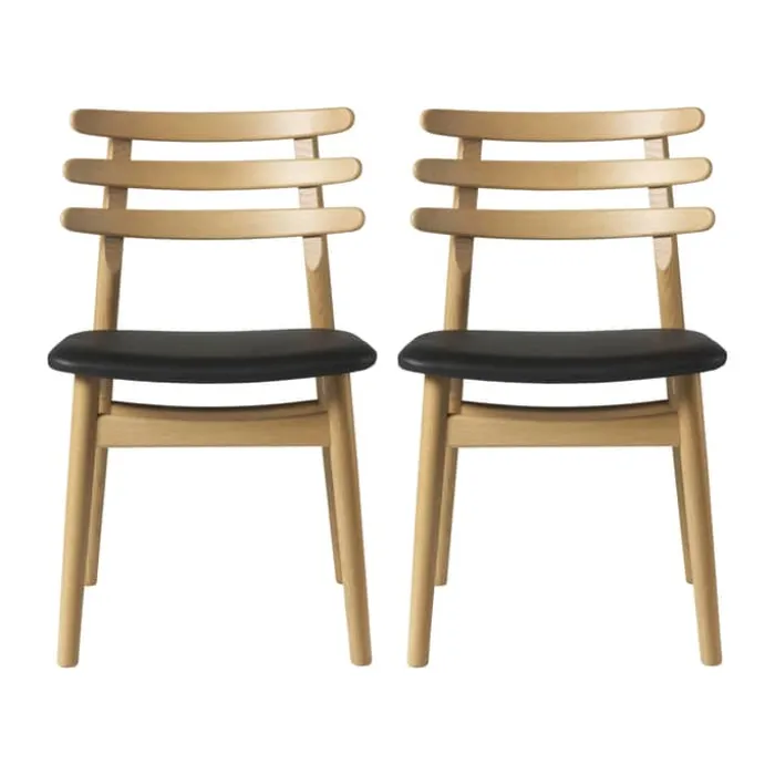 FDB Møbler J48 Spisebordstol - 2 stk. H 80 x B 48 x D 48,5 cm - Egetræ/læder - Natur/sort