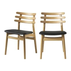 FDB Møbler J48 Spisebordstol - 2 stk. H 80 x B 48 x D 48,5 cm - Egetræ/læder - Natur/sort