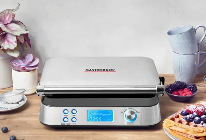 GASTROBACK Dobbelt Vaffelmaskine 42424 - 1600 Watt - 5 programmer - Sølvfarvet