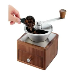 Gefu Kaffekværn Kapacitet: 50 gram - Akacietræ/Rustfrit stål/Silikone/Plastik - Brun/sølv