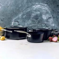 Greenpan Copenhagen Grydesæt - 6 dele 1,59/3,10/4,95 liter - Aluminum - Sort