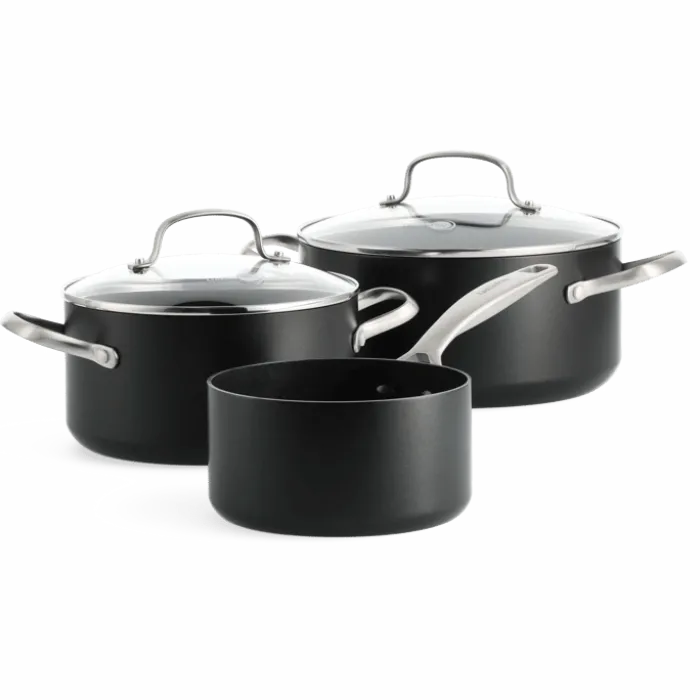 Greenpan Copenhagen Grydesæt - 6 dele 1,59/3,10/4,95 liter - Aluminum - Sort