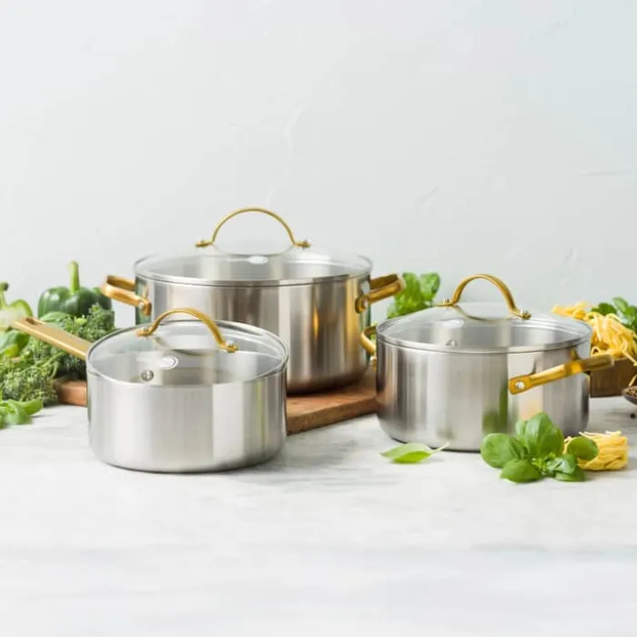 Greenpan Padova Grydesæt - 6 dele 2,01/2,86/4,91 liter - Rustfrit stål/aluminium - Grå