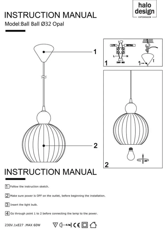 Halo Design Ball Ball Pendel Ø 32 cm - Glas - Opal