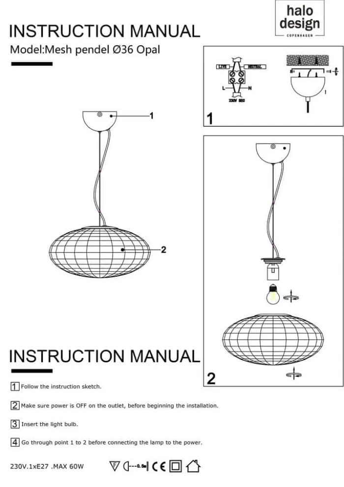 Halo Design Mesh Pendel Ø 36 cm - E27 - Opal