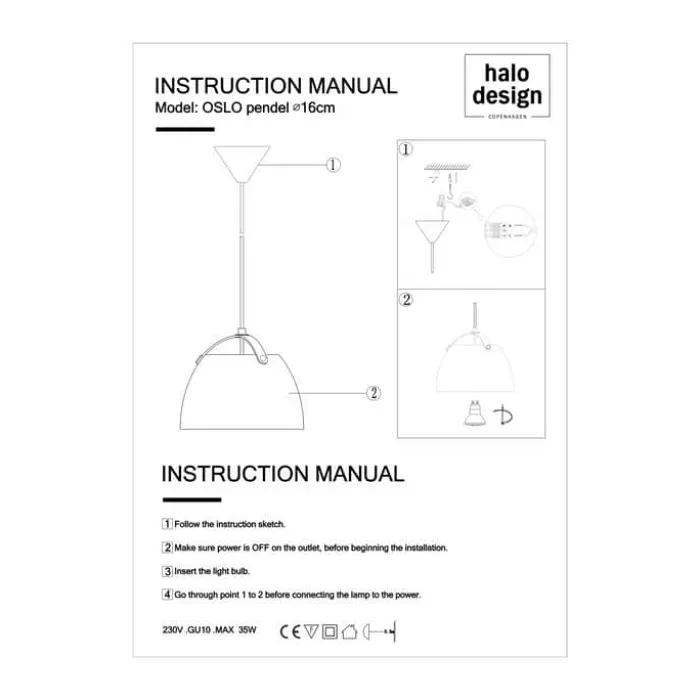Halo Design Oslo Pendel Ø 16 cm - Metal/træ - Hvid