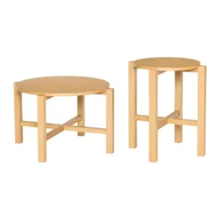 Hübsch Four Sofabord - 2 stk. Ø 68/48 x H 42/55 cm - MDF/egetræ - Natur