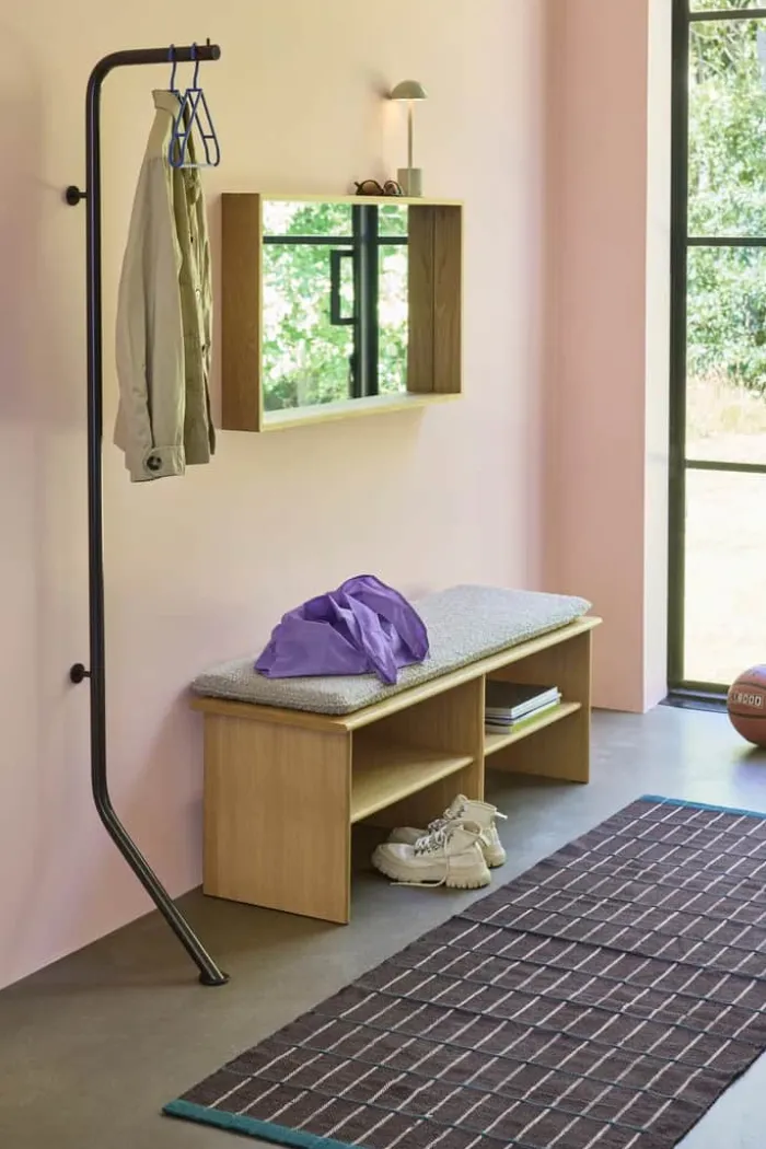 Hübsch Layer Bænk H 47 x B 40 x L 132 cm - MDF/egetræ/polyester - Natur/lysegrå
