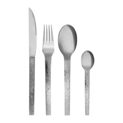 Hübsch Mano Bestiksæt - 16 dele 4 kuverter - Rustfrit stål - Blank/tekstureret