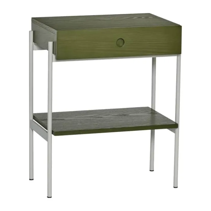 Hübsch Noir Sengebord H 60 x B 31 x L 48 cm - Askfiner/MDF/jern - Grøn/grå