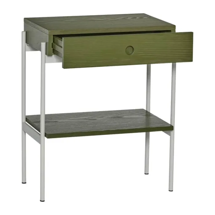 Hübsch Noir Sengebord H 60 x B 31 x L 48 cm - Askfiner/MDF/jern - Grøn/grå
