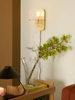 Hübsch Ruffle Væglampe H 30 cm - Glas/jern - Messingfarvet/Klar
